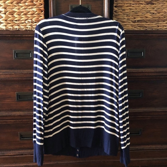 Zenana navy & white lightweight stripe snap button down cardigan sweater size 1X - Picture 5 of 9